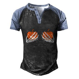 Skeleton & Hand Bra Pumpkin Halloween Autumn Pumpkin Graphic Design Printed Casual Daily Basic Men's Henley Shirt Raglan Sleeve 3D Print T-shirt - Thegiftio UK