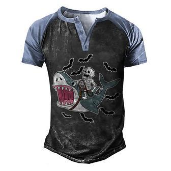 Skeleton Riding Shark Funny Halloween Graphic Design Printed Casual Daily Basic Men's Henley Shirt Raglan Sleeve 3D Print T-shirt - Thegiftio UK