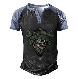 Skull Veteran Army Zombie Soldier Graphic Design Printed Casual Daily Basic V3 Men's Henley Shirt Raglan Sleeve 3D Print T-shirt - Thegiftio UK