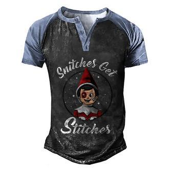 Snitches Get Stitches Elf On A Self Funny Christmas Xmas Holiday Graphic Design Printed Casual Daily Basic Men's Henley Shirt Raglan Sleeve 3D Print T-shirt - Thegiftio UK