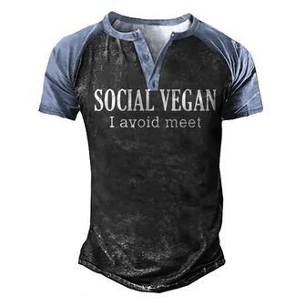 Social Vegan V2 Men's Henley Shirt Raglan Sleeve 3D Print T-shirt - Seseable