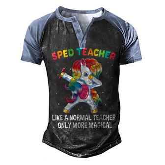 Special Education Teacher Dabbing Unicorn Back To School Men's Henley Shirt Raglan Sleeve 3D Print T-shirt - Thegiftio UK