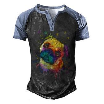 Splash Art Pug Men's Henley Shirt Raglan Sleeve 3D Print T-shirt - Thegiftio UK