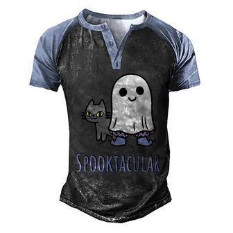 Spooktacular Cute Halloween Host Halloween Black Cat Men's Henley Shirt Raglan Sleeve 3D Print T-shirt - Thegiftio UK