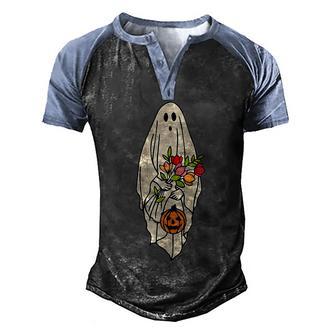 Spooky Halloween Floral Ghost Graphic Design Printed Casual Daily Basic V2 Men's Henley Shirt Raglan Sleeve 3D Print T-shirt - Thegiftio UK