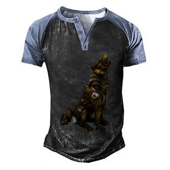 Steampunk Wolf Mechanical Graphic Design Printed Casual Daily Basic Men's Henley Shirt Raglan Sleeve 3D Print T-shirt - Thegiftio UK