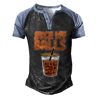 Suck My Balls Anime Pun Bubble Tea Ga Figure Boba Milk Gift Graphic Design Printed Casual Daily Basic Men's Henley Shirt Raglan Sleeve 3D Print T-shirt - Thegiftio UK