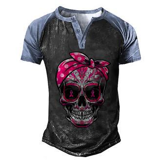 Sugar Skull Pink Ribbon Calavera Breast Cancer Womens Graphic Design Printed Casual Daily Basic Men's Henley Shirt Raglan Sleeve 3D Print T-shirt - Thegiftio UK