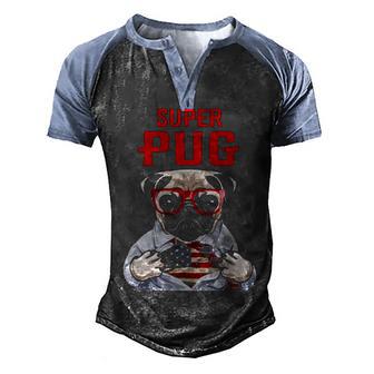 Super Pug Patriotic Dog American Flag Men's Henley Shirt Raglan Sleeve 3D Print T-shirt - Thegiftio UK
