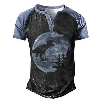 T-Rex Riding To The Moon Men's Henley Shirt Raglan Sleeve 3D Print T-shirt - Thegiftio UK