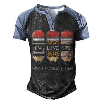 Teach Love Inspire Special Education Teacher Crayon Men's Henley Shirt Raglan Sleeve 3D Print T-shirt - Thegiftio UK