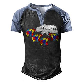 Teacher Bear Autism Awareness Month Sped Teacher Men's Henley Shirt Raglan Sleeve 3D Print T-shirt - Thegiftio UK