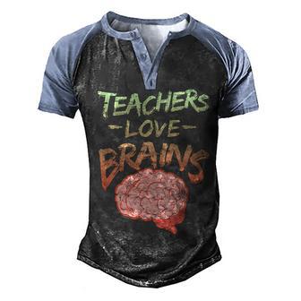 Teacher Loves Brains Graphic Design Printed Casual Daily Basic V2 Men's Henley Shirt Raglan Sleeve 3D Print T-shirt - Thegiftio UK