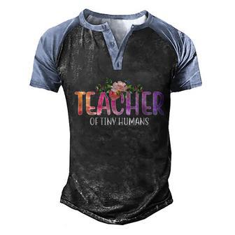 Teacher Of Tiny Humans Floral Graphic Design Printed Casual Daily Basic Men's Henley Shirt Raglan Sleeve 3D Print T-shirt - Thegiftio UK