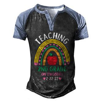 Teaching 2Nd Grade On Twosday 2Gift22gift22 Date Cute 2022 Teacher Gift Men's Henley Shirt Raglan Sleeve 3D Print T-shirt - Monsterry