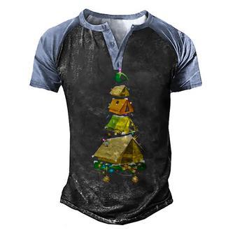 Tent Christmas Tree Camping T Limited Men's Henley Shirt Raglan Sleeve 3D Print T-shirt - Thegiftio UK