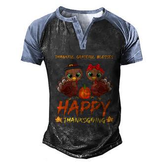 Thankful Grateful Blessed Happy Thanksgiving Turkey Gift Graphic Design Printed Casual Daily Basic Men's Henley Shirt Raglan Sleeve 3D Print T-shirt - Thegiftio UK