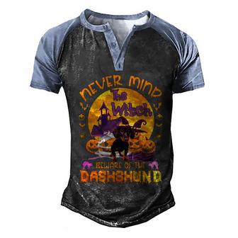 The Witch Beware Of The Dachshund Halloween Meaningful Gift Graphic Design Printed Casual Daily Basic Men's Henley Shirt Raglan Sleeve 3D Print T-shirt - Thegiftio UK