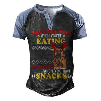 They See You When Youre Eating Snack Christmas Dog T Graphic Design Printed Casual Daily Basic Men's Henley Shirt Raglan Sleeve 3D Print T-shirt - Thegiftio UK