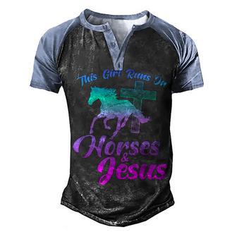 This Girl Runs On Horses & Jesus Men's Henley Shirt Raglan Sleeve 3D Print T-shirt - Thegiftio UK