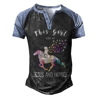 This Girl Runs On Jesus And Horses 3 Men's Henley Shirt Raglan Sleeve 3D Print T-shirt - Thegiftio UK