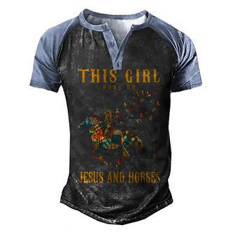 This Girl Runs On Jesus And Horses Vintage Men's Henley Shirt Raglan Sleeve 3D Print T-shirt - Thegiftio UK