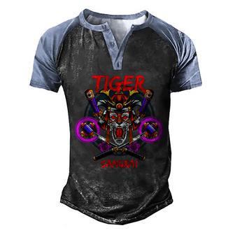 Tiger Samurai Graphic Design Printed Casual Daily Basic Men's Henley Shirt Raglan Sleeve 3D Print T-shirt - Thegiftio UK