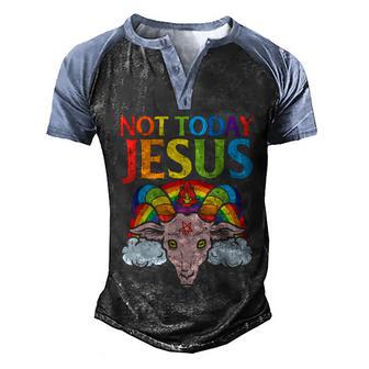 Today Not Jesus Satan Goat Satanic Rainbow Satanism Lgbt Pride Men's Henley Shirt Raglan Sleeve 3D Print T-shirt - Thegiftio UK