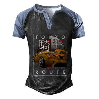 Tokyo Route Drag Racing Japanese Import Car Funny Car Guy Men's Henley Shirt Raglan Sleeve 3D Print T-shirt - Thegiftio UK