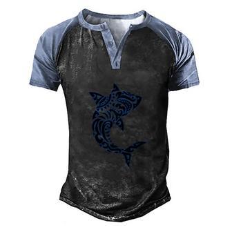 Tribal Shark Graphic Design Printed Casual Daily Basic Men's Henley Shirt Raglan Sleeve 3D Print T-shirt - Thegiftio UK