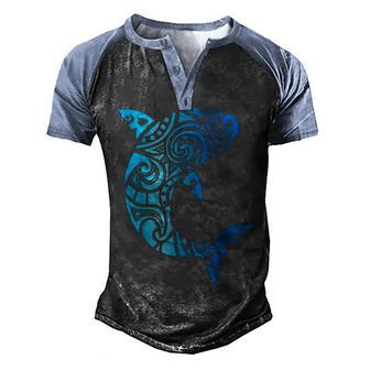 Tribal Style Hawaii Mano Shark Lover Week Beach Gift Men's Henley Shirt Raglan Sleeve 3D Print T-shirt - Thegiftio UK