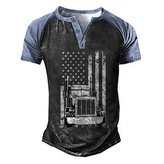 Truck Driver American Flag Trucker Vintage Gift V2 Men's Henley Shirt Raglan Sleeve 3D Print T-shirt - Monsterry