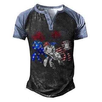 Turtle Flag Colors Turtle Lovers Firework 4Th Of July Men's Henley Shirt Raglan Sleeve 3D Print T-shirt - Thegiftio UK