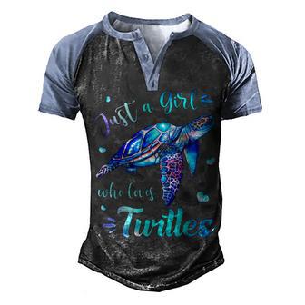 Turtle Watercolor Sea Ocean Just A Girl Who Loves Turtles V2 Men's Henley Shirt Raglan Sleeve 3D Print T-shirt - Thegiftio UK