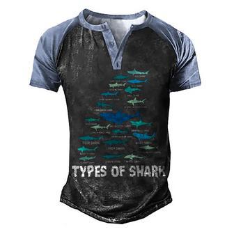 Types Of Shark Megalodon Great White Nurse Shark Men's Henley Shirt Raglan Sleeve 3D Print T-shirt - Thegiftio UK
