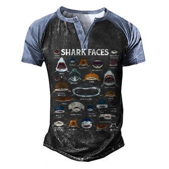 Types Of Sharks Faces Identification Birthday School Kid Men Men's Henley Shirt Raglan Sleeve 3D Print T-shirt - Thegiftio UK