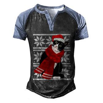 Ugly Christmas Black Cat Santa Hat Scarf Holiday Cute Tshirt V2 Men's Henley Shirt Raglan Sleeve 3D Print T-shirt - Thegiftio UK
