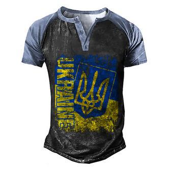 Ukraine Flag Vintage Distressed Ukraine Graphic Design Printed Casual Daily Basic Men's Henley Shirt Raglan Sleeve 3D Print T-shirt - Thegiftio UK
