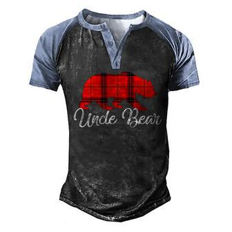 Uncle Bear Plaid Buffalo Men's Henley Shirt Raglan Sleeve 3D Print T-shirt - Monsterry