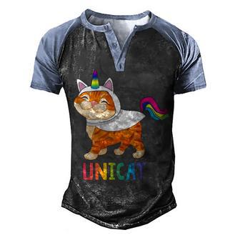 Unicat Funny Cat Unicorn Men's Henley Shirt Raglan Sleeve 3D Print T-shirt - Thegiftio UK