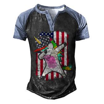 Unicorn 4Th Of July Dabbing Americorn American Usa Men's Henley Shirt Raglan Sleeve 3D Print T-shirt - Thegiftio UK