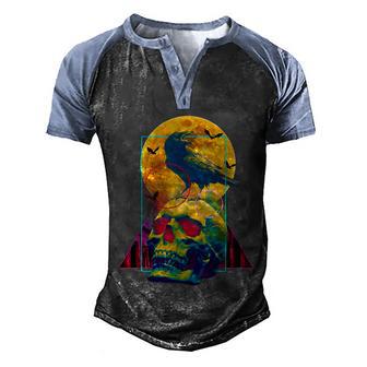 Vaporwave Skull & Raven Halloween Retro Aesthetic Art Graphic Design Printed Casual Daily Basic Men's Henley Shirt Raglan Sleeve 3D Print T-shirt - Thegiftio UK