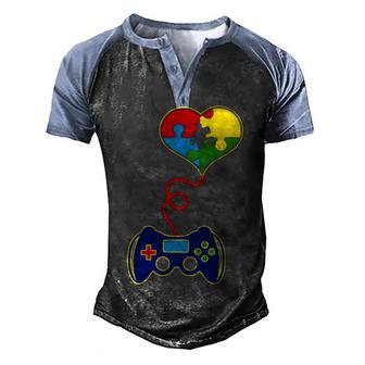 Video Game Controller Autism Awareness Men's Henley Shirt Raglan Sleeve 3D Print T-shirt - Thegiftio UK