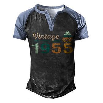 Vintage 1955 Bday Turning 65 Gifts Distressed Th Men's Henley Shirt Raglan Sleeve 3D Print T-shirt - Thegiftio UK