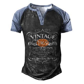 Vintage 1969 Genuine Series Limited Edition Model Well Oiled Machine Serviced Al Men's Henley Shirt Raglan Sleeve 3D Print T-shirt - Thegiftio UK