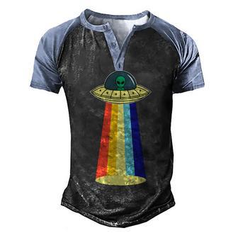 Vintage Alien Tractor Beam Graphic Design Printed Casual Daily Basic Men's Henley Shirt Raglan Sleeve 3D Print T-shirt - Thegiftio UK