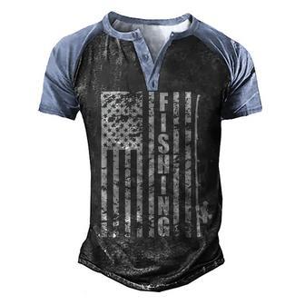 Vintage American Fishing Flag Pole Usa Graphic Design Printed Casual Daily Basic Men's Henley Shirt Raglan Sleeve 3D Print T-shirt - Thegiftio UK