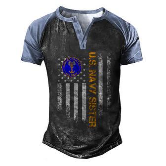 Vintage American Flag Proud Us Navy Sister Veteran Military Gift Graphic Design Printed Casual Daily Basic Men's Henley Shirt Raglan Sleeve 3D Print T-shirt - Thegiftio UK