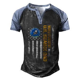 Vintage American Flag Worlds Greatest Us Seabee Veteran Dad Gift Graphic Design Printed Casual Daily Basic Men's Henley Shirt Raglan Sleeve 3D Print T-shirt - Thegiftio UK