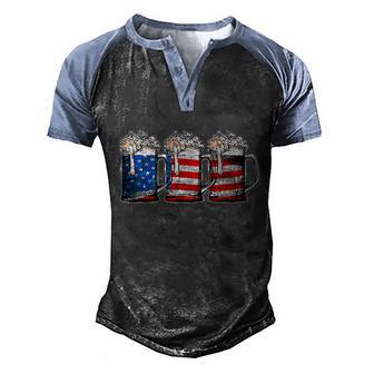 Vintage Beer American Flag Veteran 4Th Of July Graphic Design Printed Casual Daily Basic Men's Henley Shirt Raglan Sleeve 3D Print T-shirt - Thegiftio UK